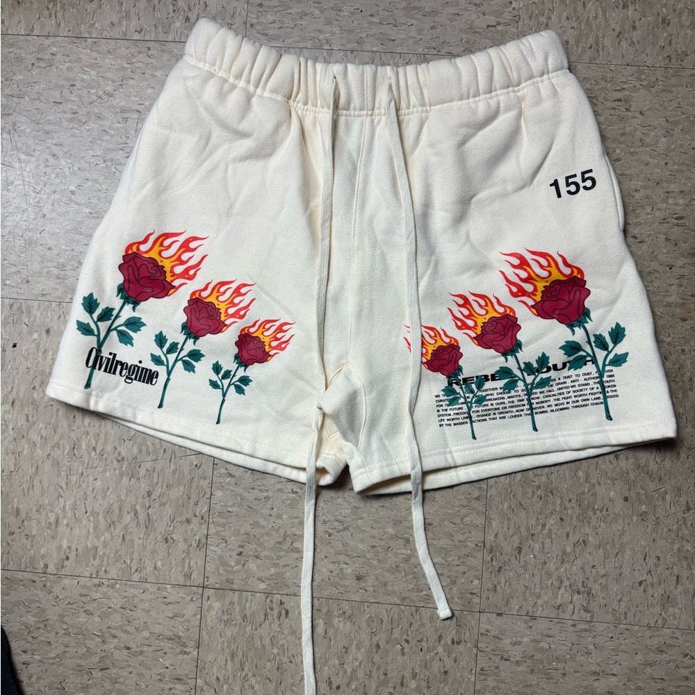 Civil Regime Men's Cream Graphic Athletic Shorts